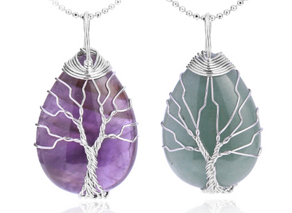 Tree of Life Crystal Teardrop Necklace