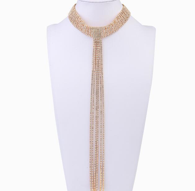 Luxury Rhinestone Tassel Choker Necklace – Elegant Statement Jewelry for Women