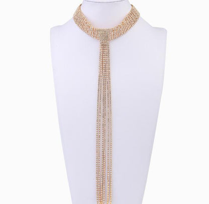 Luxury Rhinestone Tassel Choker Necklace – Elegant Statement Jewelry for Women