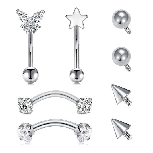 Silver Curved Barbell Piercing Jewelry Set – Eyebrow, Rook & Lip Rings (16G)