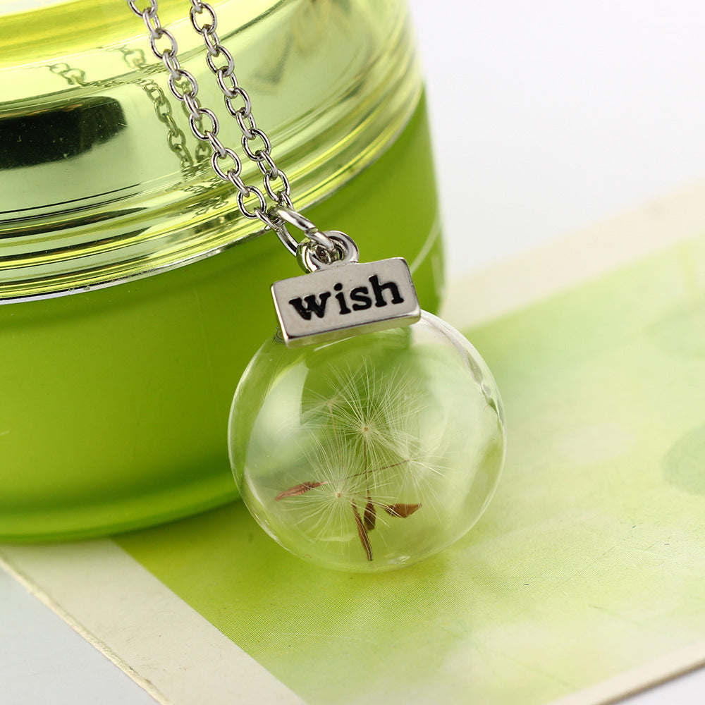 Wish Dandelion Glass Pendant Necklace