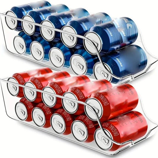 Rolling Soda Can Organizer Bin – Clear Refrigerator Storage Dispenser