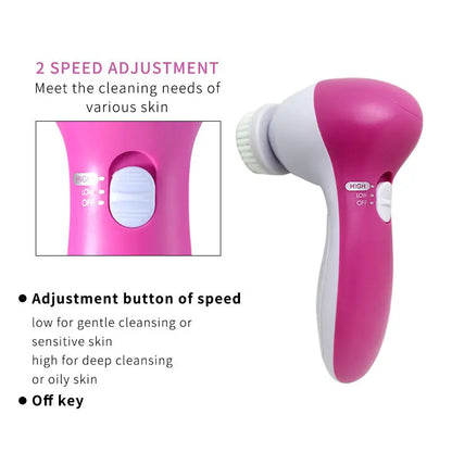 5-in-1 Electric Facial Cleansing Brush – Deep Clean Face Spa Massager