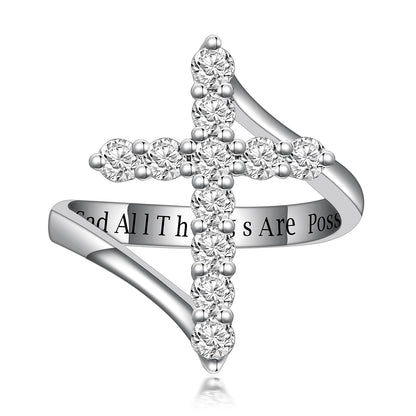 Faith Cross Moissanite Ring – Sterling Silver Religious Jewelry