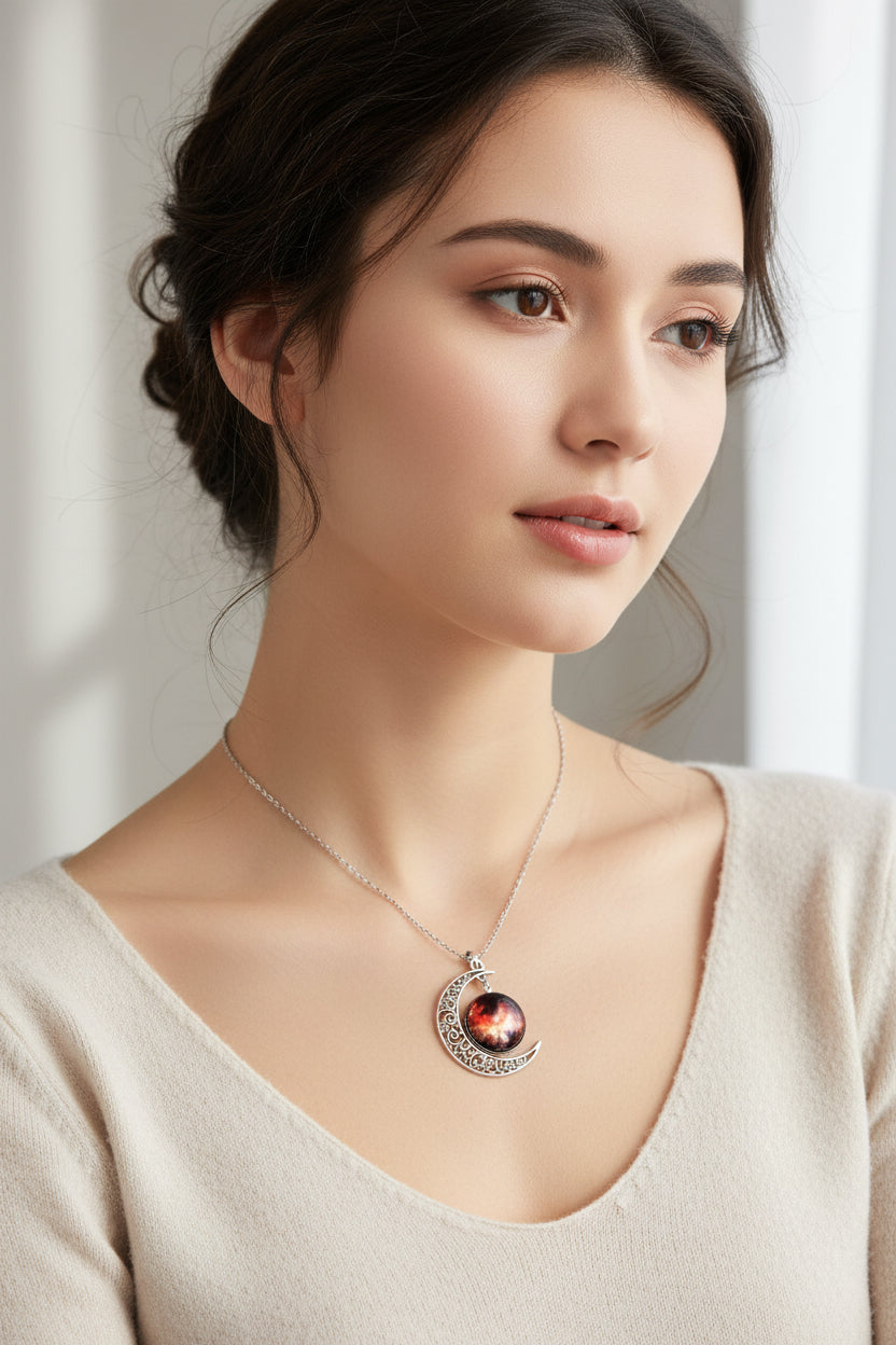 Celestial Moon Gemstone Necklace for Women