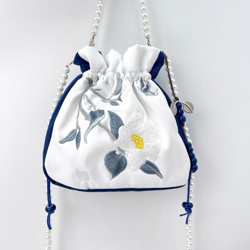 Embroidered Pearl Chain Handbag