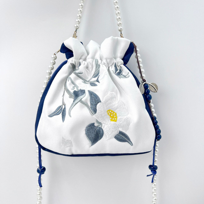 Embroidered Pearl Chain Handbag