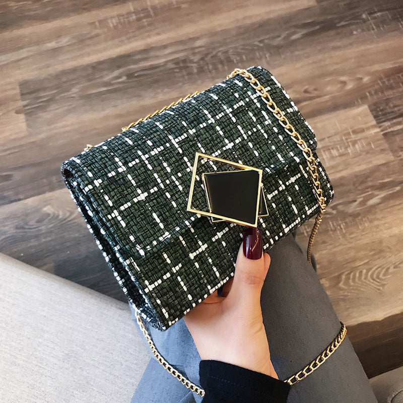 Luxury Tweed Chain Strap Handbag – Elegant Women’s Crossbody Purse