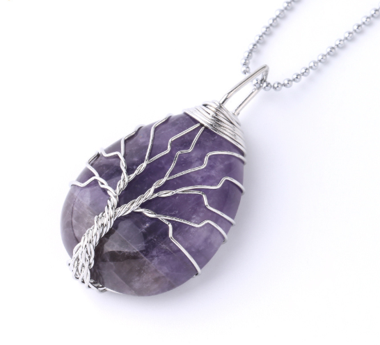 Tree of Life Crystal Teardrop Necklace