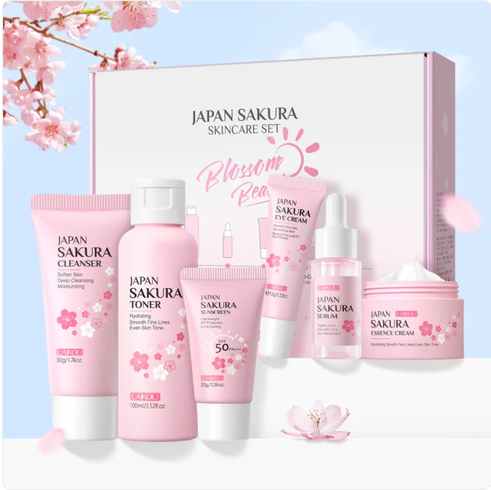 Cherry Blossom Skin Care 6-Piece Set – Hydrating & Brightening Facial Care Beauty Kit