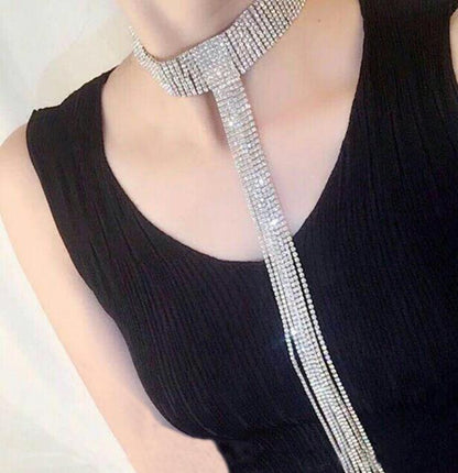 Luxury Rhinestone Tassel Choker Necklace – Elegant Statement Jewelry for Women