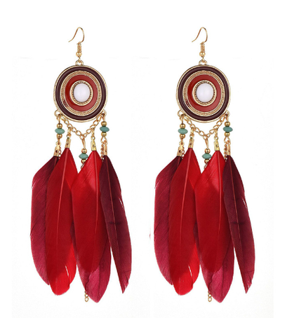 Vintage Boho Feather Statement Earrings
