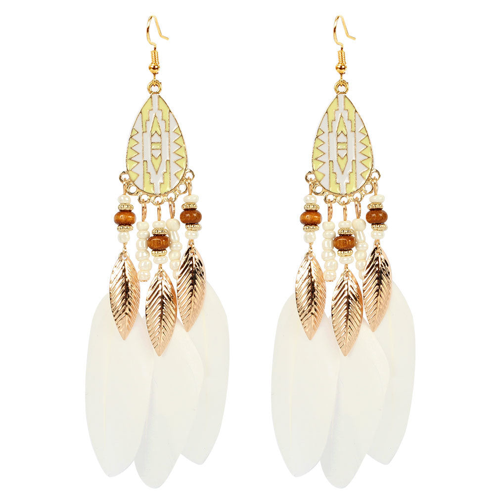 Vintage Boho Feather Statement Earrings