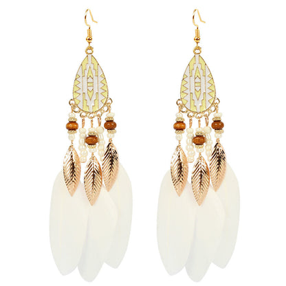 Vintage Boho Feather Statement Earrings