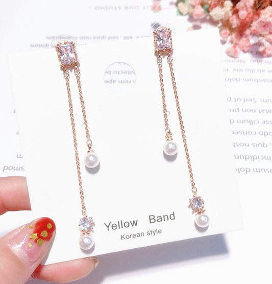 Crystal Tassel Pearl Earrings