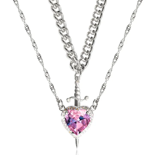 Gothic Heart Dagger Necklace for Couples