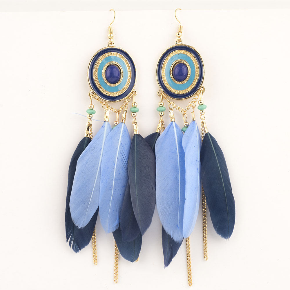 Vintage Boho Feather Statement Earrings