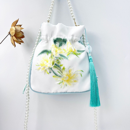 Embroidered Pearl Chain Handbag