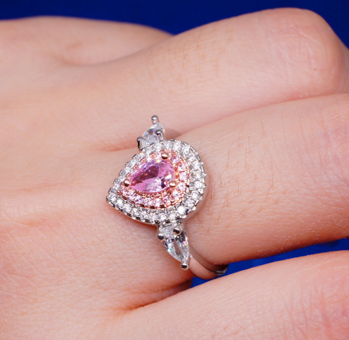 Pink Teardrop Halo Engagement Ring