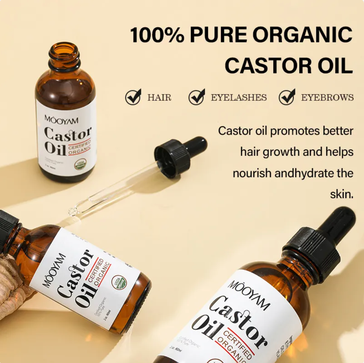 Pure Castor Oil – Multi-Purpose Hair & Skin Care Oil for Moisturizing & Nourishing Care