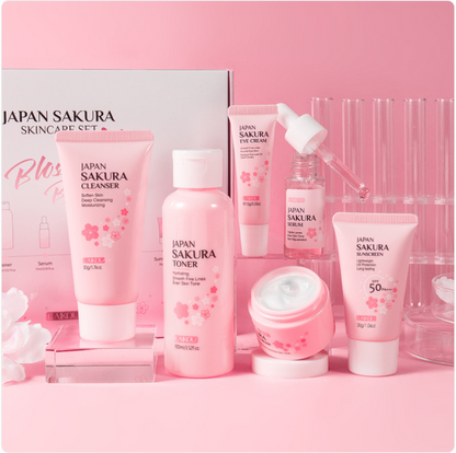 Cherry Blossom Skin Care 6-Piece Set – Hydrating & Brightening Facial Care Beauty Kit