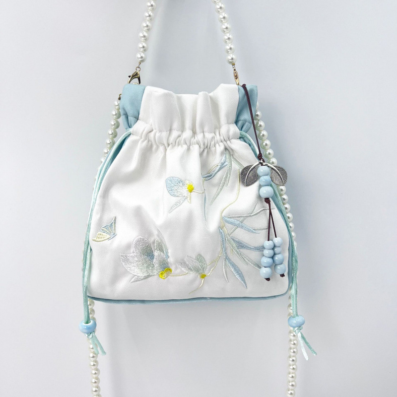 Embroidered Pearl Chain Handbag