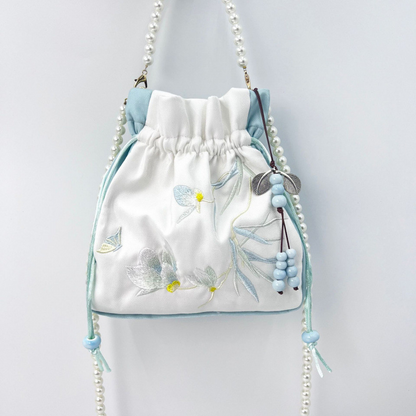 Embroidered Pearl Chain Handbag