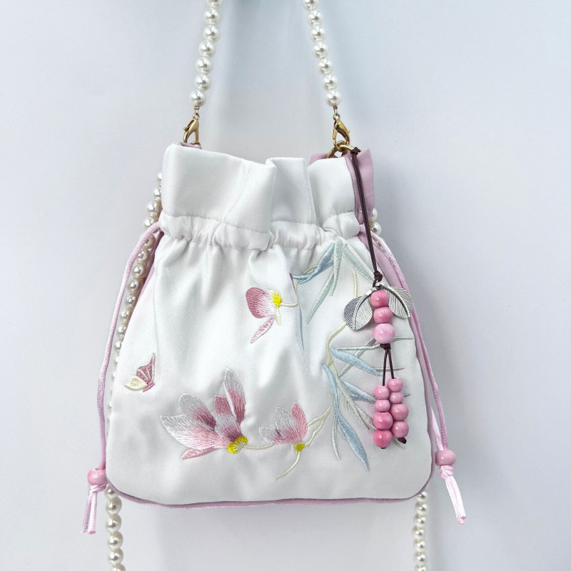 Embroidered Pearl Chain Handbag