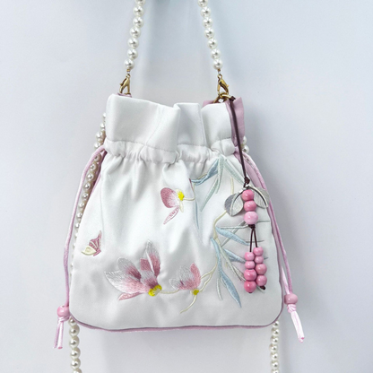 Embroidered Pearl Chain Handbag