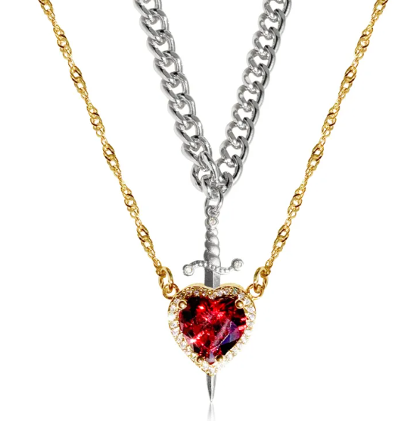 Gothic Heart Dagger Necklace for Couples