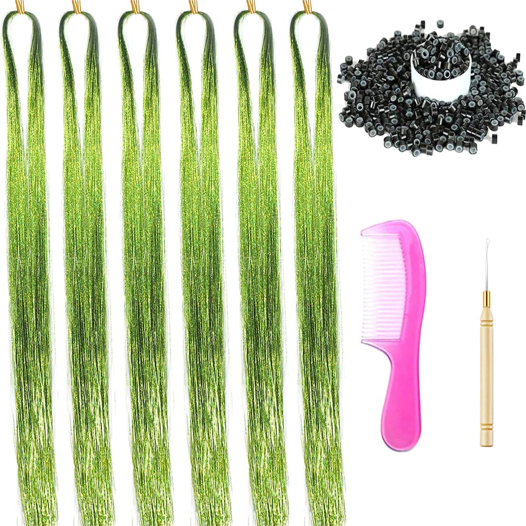 Hair Tinsel Kit with Styling Tools – 1200 Strands Heat Resistant Glitter Fairy Hair Extensions for Women
