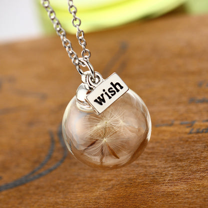 Wish Dandelion Glass Pendant Necklace
