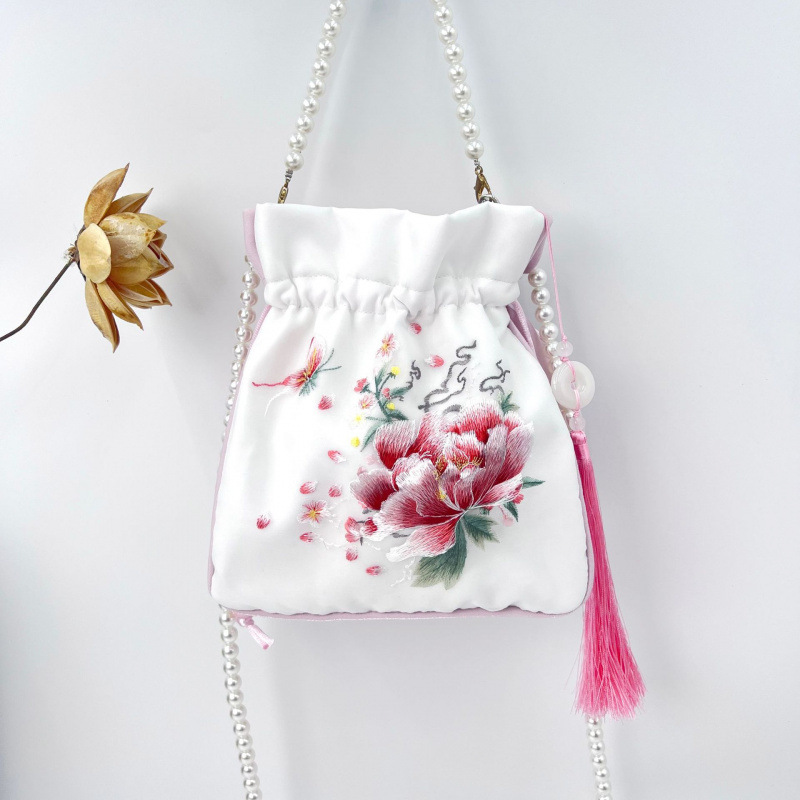 Embroidered Pearl Chain Handbag