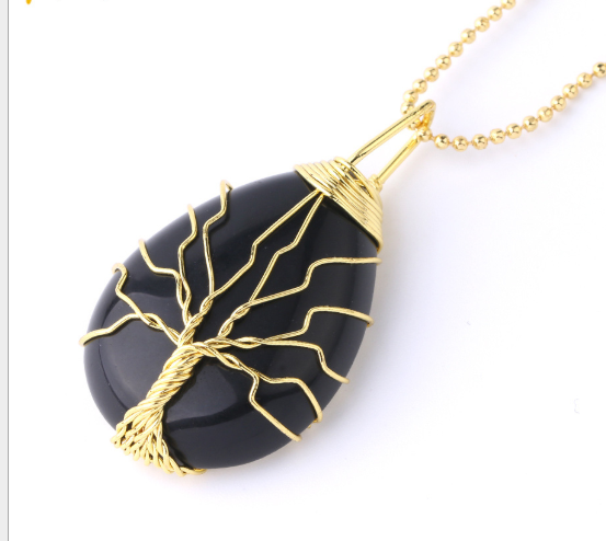 Tree of Life Crystal Teardrop Necklace