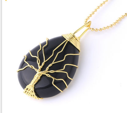 Tree of Life Crystal Teardrop Necklace