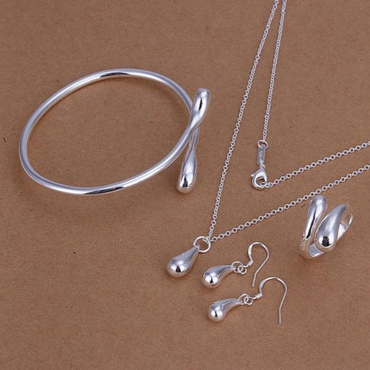 Minimalist Silver Teardrop Jewelry Set