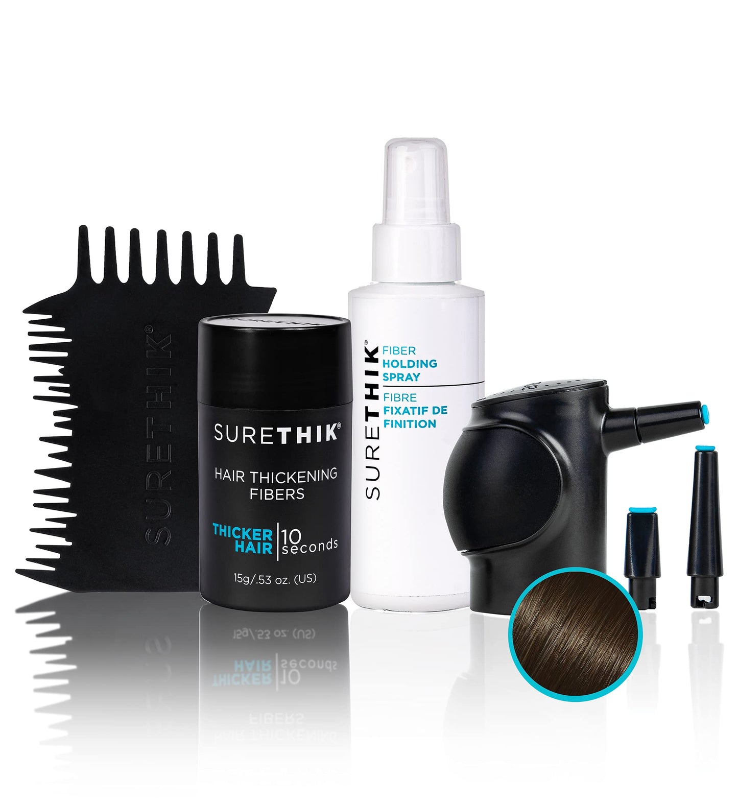 SureThik Hair Thickening Fiber Starter Kit – Instant Fuller Hair Coverage with Application Tools (Medium Brown)