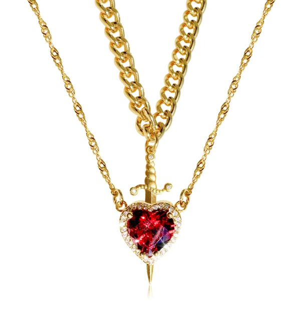 Gothic Heart Dagger Necklace for Couples