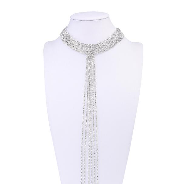 Luxury Rhinestone Tassel Choker Necklace – Elegant Statement Jewelry for Women