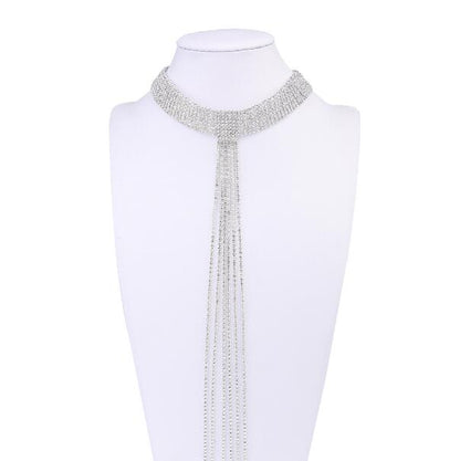 Luxury Rhinestone Tassel Choker Necklace – Elegant Statement Jewelry for Women