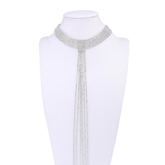 Luxury Rhinestone Tassel Choker Necklace – Elegant Statement Jewelry for Women