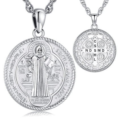 Saint Benedict Protection Necklace – Silver Christian Pendant