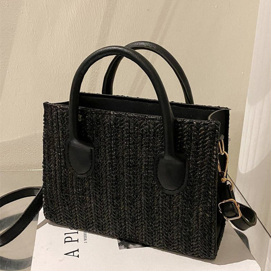 Women’s Straw Crossbody Handbag – Summer Woven Shoulder Tote