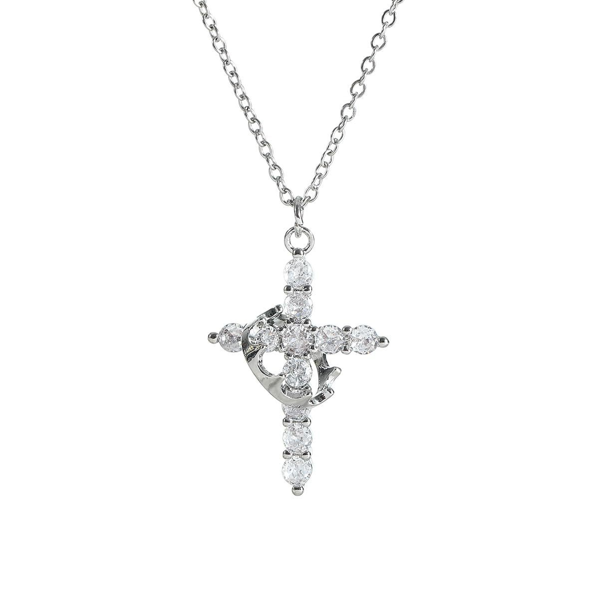 Crystal Crown Cross Pendant Necklace