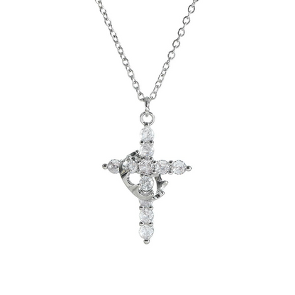Crystal Crown Cross Pendant Necklace