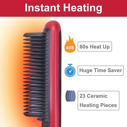 Professional Heated Hair Straightening Brush – Fast Heat Ceramic Hair Styling Comb for Smooth & Frizz-Free Hair