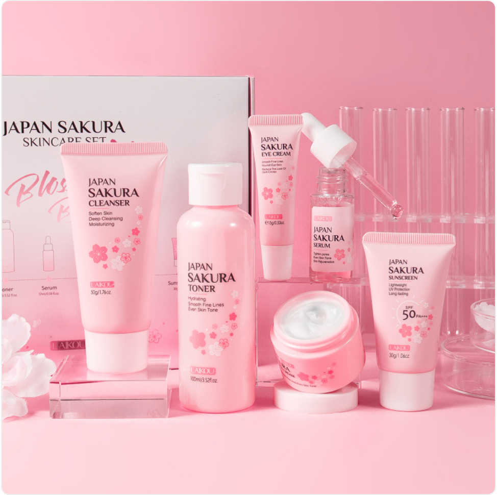 Cherry Blossom Skin Care 6-Piece Set – Hydrating & Brightening Facial Care Beauty Kit