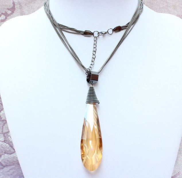 Korean Crystal Teardrop Pendant Necklace