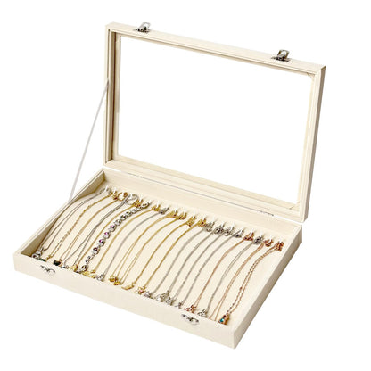 Jewelry Necklace Storage Display Box – White Velvet