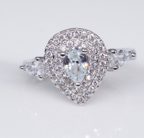 Pink Teardrop Halo Engagement Ring